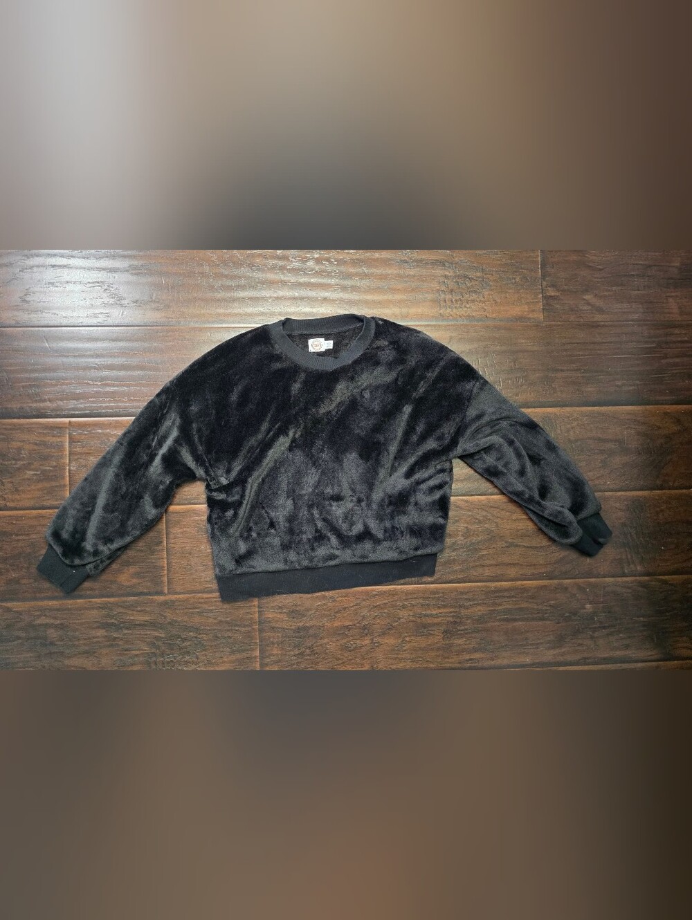 Wonder Nation Girls Black Fuzzy Long Sleeve Pullover Crewneck Sweater Large Plus